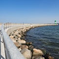 Pier of Travemuende Luebeck with lighthouse