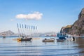 Pier, tropical landscape with traditional boats of the Philippines. Elnido, the island of Palawan Royalty Free Stock Photo