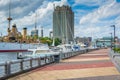 Pier and view of the harbor at Penns Landing in Philadelphia, Pennsylvania