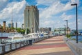 Pier and view of the harbor at Penns Landing in Philadelphia, Pennsylvania