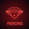 Pierced tongue neon light icon Royalty Free Stock Photo