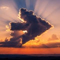 Pierces through the clouds, casting radiant beams across the Royalty Free Stock Photo