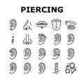 piercing fashion beauty earring icons set vector