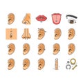 piercing fashion beauty earring icons set vector