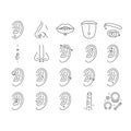 piercing fashion beauty earring icons set vector