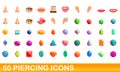 50 piercing icons set, cartoon style Royalty Free Stock Photo