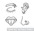 Piercing jewel icons set Face Body Pierce jewelry Royalty Free Stock Photo