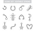 Piercing jewel icons set, Face and Body Pierce Studio jewelry tools logo Royalty Free Stock Photo