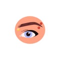 Eyebrow piercing vector closeup in a round frame on an isolated background. Royalty Free Stock Photo