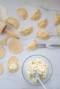 Pierogi ruskie, Baked dumplings stuffed with curd cheese and potatoes Royalty Free Stock Photo