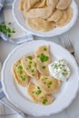 Pierogi ruskie, Baked dumplings stuffed with curd cheese and potatoes Royalty Free Stock Photo