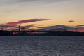 The Pierre-Laporte Bridge silhouette against that of the historic 1919 Quebec Bridge over the St. Lawrence River Royalty Free Stock Photo