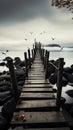 Piers grace, Monochromatic portrayal of a fishing jetty, quiet and contemplative