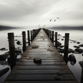 Piers grace, Monochromatic portrayal of a fishing jetty, quiet and contemplative