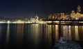 Piers and medieval castle on the sea - Rapallo waterfront. Royalty Free Stock Photo