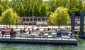 Piers for tourists on the river Seine. Paris.