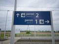 Pierzchno,Poland - May 20, 2023: A board informing about the platforms and the direction to enter the platform