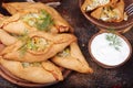 Pies with chicken meat and potatoes. Delicious small savory pirozhki