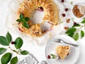 a pies of freshly baked cherry strudel with ice cream on plate Royalty Free Stock Photo