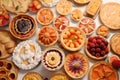 pies and tarts in various shapes and sizes, with fruit filling