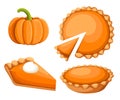 Pies Vector Illustration.Thanksgiving and Holiday Pumpkin Pie. Happy Thanksgiving Day traditional pumpkin pie with whipped cream o Royalty Free Stock Photo
