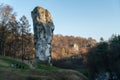 Pieskowa Skala Castle in autumn, fall season at the trail of the eagles\' nestsin lesser poland, Ojcow in Poland Royalty Free Stock Photo