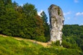 Pieskowa Skala, Poland - Monumental limestone rock Cudgel or Bludgeon of Hercules - Maczuga Herkulesa - in the Ojcowski National Royalty Free Stock Photo