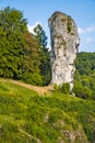 Pieskowa Skala, Poland - Monumental limestone rock Cudgel or Bludgeon of Hercules - Maczuga Herkulesa - in the Ojcowski National Royalty Free Stock Photo