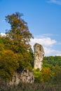 Pieskowa Skala, Poland - Monumental limestone rock Cudgel or Bludgeon of Hercules - Maczuga Herkulesa - in the Ojcowski National Royalty Free Stock Photo