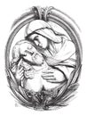 A pieta is the Hospice of Genoa, a medallion attribute Michelangelo. Drawing Chevignard, vintage engraving