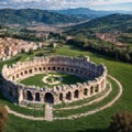 PIETRABBONDANTE, MOLISE (ITALY) - NOV 1, : Aerial view of Santuario Italico di Pietrabbondante made with