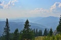 View of the Giumalau mountains from Pietrele Doamnei, Romania. Royalty Free Stock Photo