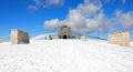 Pieve, TV, Italy - March 13, 2024: Memorial Ossuary called SACRARIO DEL MONTE GRAPPA of First World War with snow