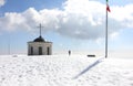 Pieve, TV,WAr Italy - March 13, 2024: Military Memorial ossuary of WW1 and small church