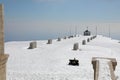 Pieve, TV,WAr Italy - March 13, 2024: Military Memorial ossuary of WW1 with snow