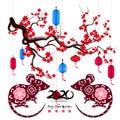 Chinese New Year 2020 year of the rat. flowers and asian elements. Zodiac concept for posters, banners, calendar. Royalty Free Stock Photo