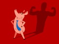 Funny cartoon businessman pig wearing a tie and stands confident like a superhero, business man swine humorous illustration, anima