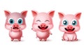 Pig animal characters vector set. Pigs character 3d avatar emoji in surprise, happy, excited, standing.