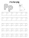 Pig Animal Tracing Letter ABC Coloring Page P Royalty Free Stock Photo