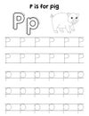Pig Animal Tracing Letter ABC Coloring Page P Royalty Free Stock Photo