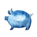 Pig Animal Watercolor Illustration Nose in blue color Hand Painted isolated on white background