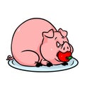 Pig apple on a tray cooking cartoon illustration