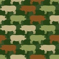 Pig army pattern eamless. Piggy military background. soldiery Pi Royalty Free Stock Photo