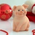 the pig on the background of New Year`s toys Royalty Free Stock Photo