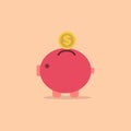 Pig bank with coin vector icon in simple style Royalty Free Stock Photo