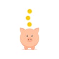 Pig bank for coins vector illustration isolated on white, piggy bank icon. Royalty Free Stock Photo