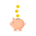 Pig bank for coins vector illustration isolated on white, piggy bank icon. Saving flat stock illustration Royalty Free Stock Photo