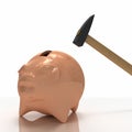 Pig bank with hammer Royalty Free Stock Photo