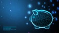 Pig bank, piggy bank and flying dollar coin. save money concept. abstract low poly wireframe mesh design. from connecting dot and Royalty Free Stock Photo