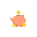 Pig bank, simple cartoon illustration. Piggy money box, save cash concept design in vector flat Royalty Free Stock Photo